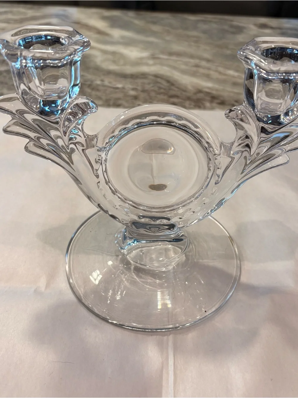 Vintage Duncan & Miller Clear Glass Double Taper Candle Holder